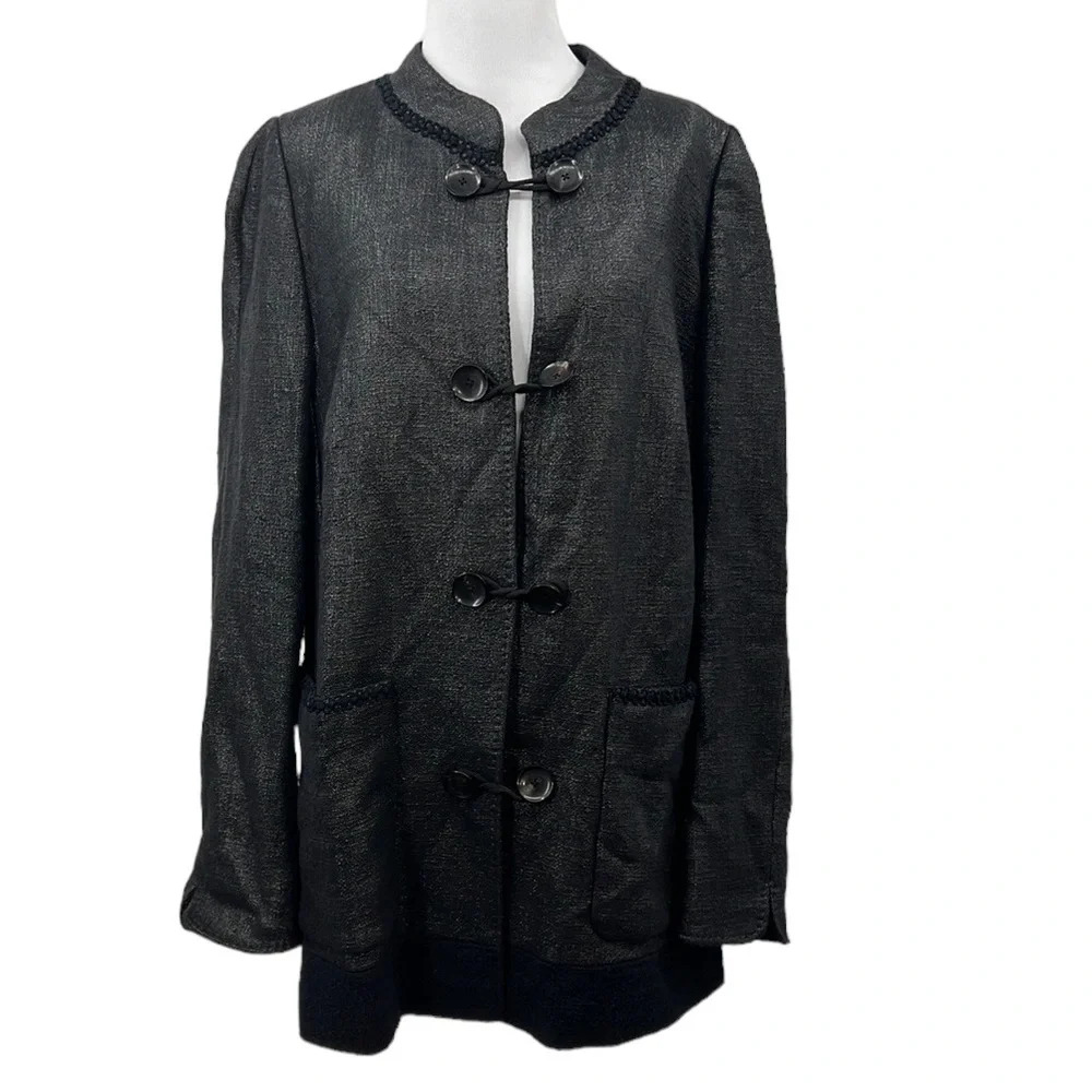 Rena Lange‎ Jacket Womens 16 Black Metallic Thread Double Breasted